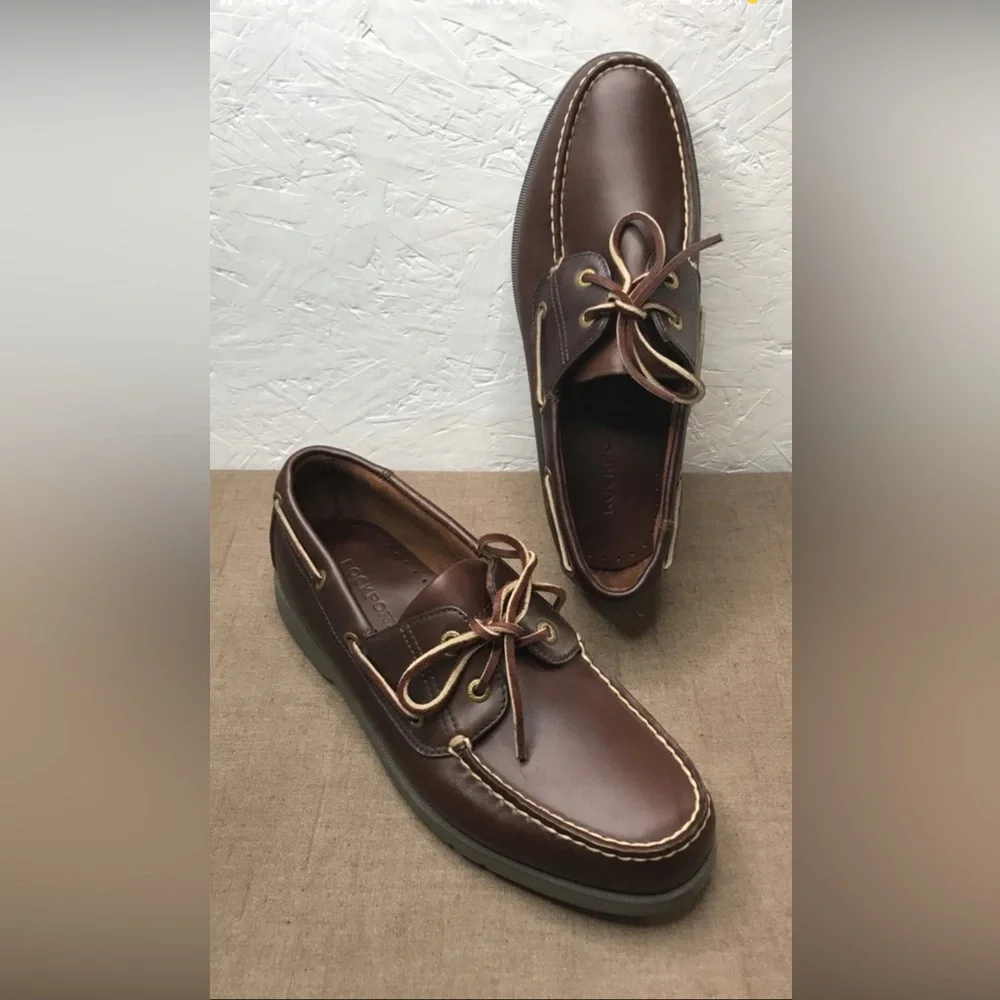 Excellent Rockport Men's Boat Shoes Brown Leather 2-Eye Deck Shoes Size 10M